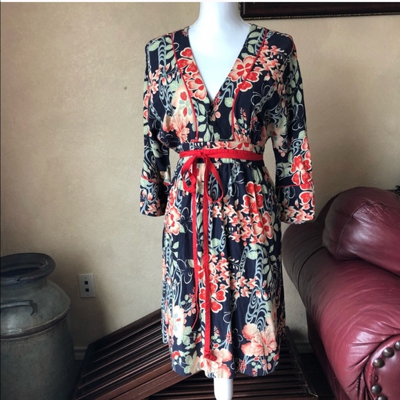 Lucky Brand Vintage Oriental Floral Kimono Dress M